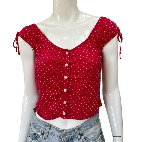 & Other Stories Red & White Rayon Confetti Print Top - Picture 1 of 7